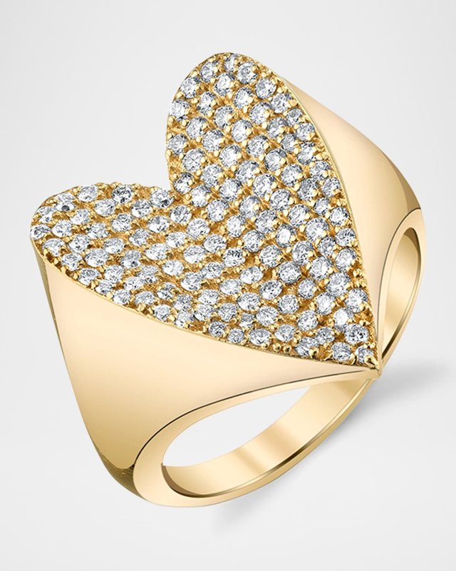 14K Yellow Gold Diamond Folded Heart Statement Ring